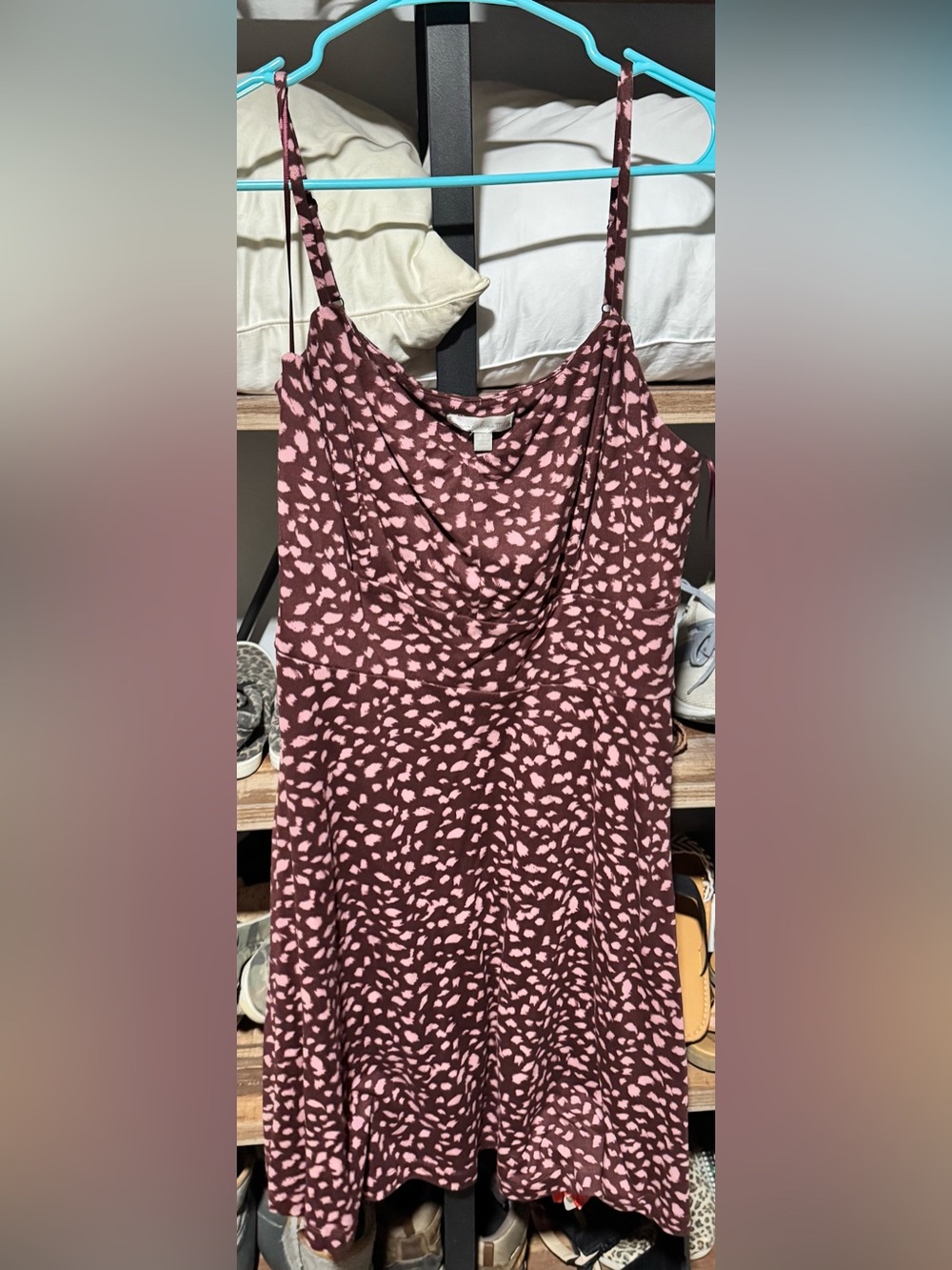 nine britton Pink & Brown Printed Cowl-Neck Slip Midi Dress